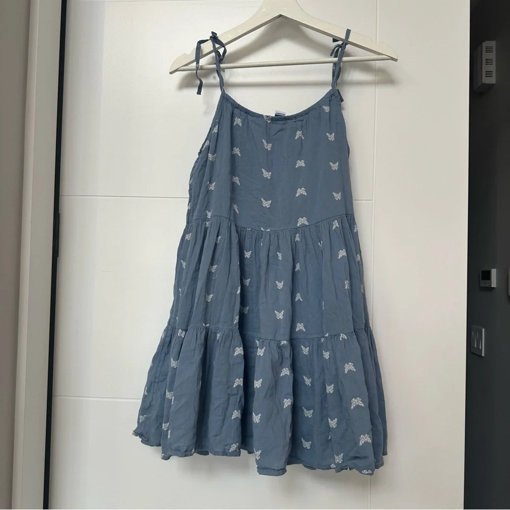 3/27$ Old Navy Girls Blue Butterfly Print Chambray Tiered Dress size XL(14-16) - Picture 2 of 5